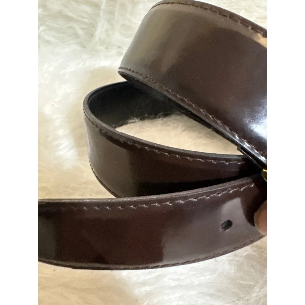 Soho Design Group Belt Womens M Brown Patent Leather Gold Buckle USA Vintage